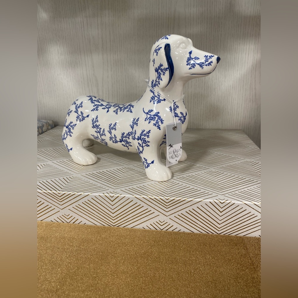 Selena Surrey Blue and White floral Ceramic Dachshund Figurine - Brand new - Picture 4 of 12
